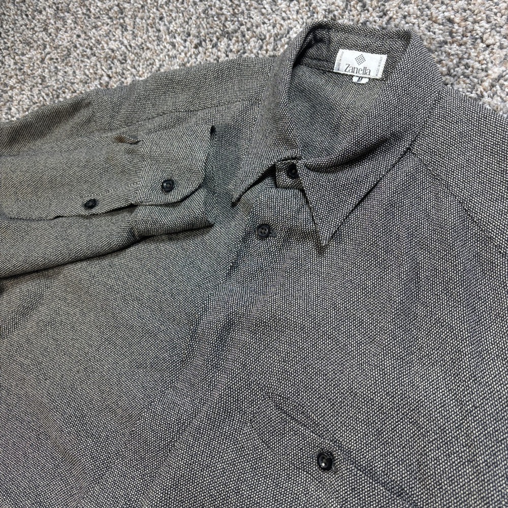 Zanella Men's Size M Grey Black Micro Pattern Button Down Shirt Italy Made